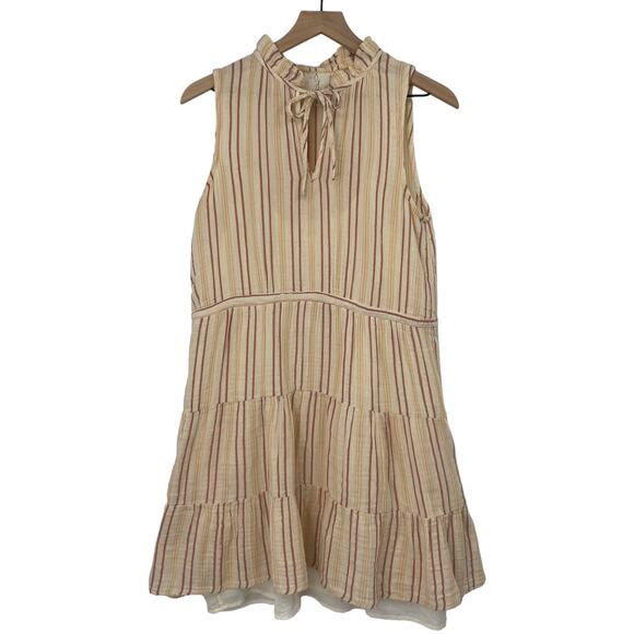 Joie Mini Swing Dress Striped Cotton Keyhole Neckline Sleeveless Cream Womens S - Picture 1 of 6